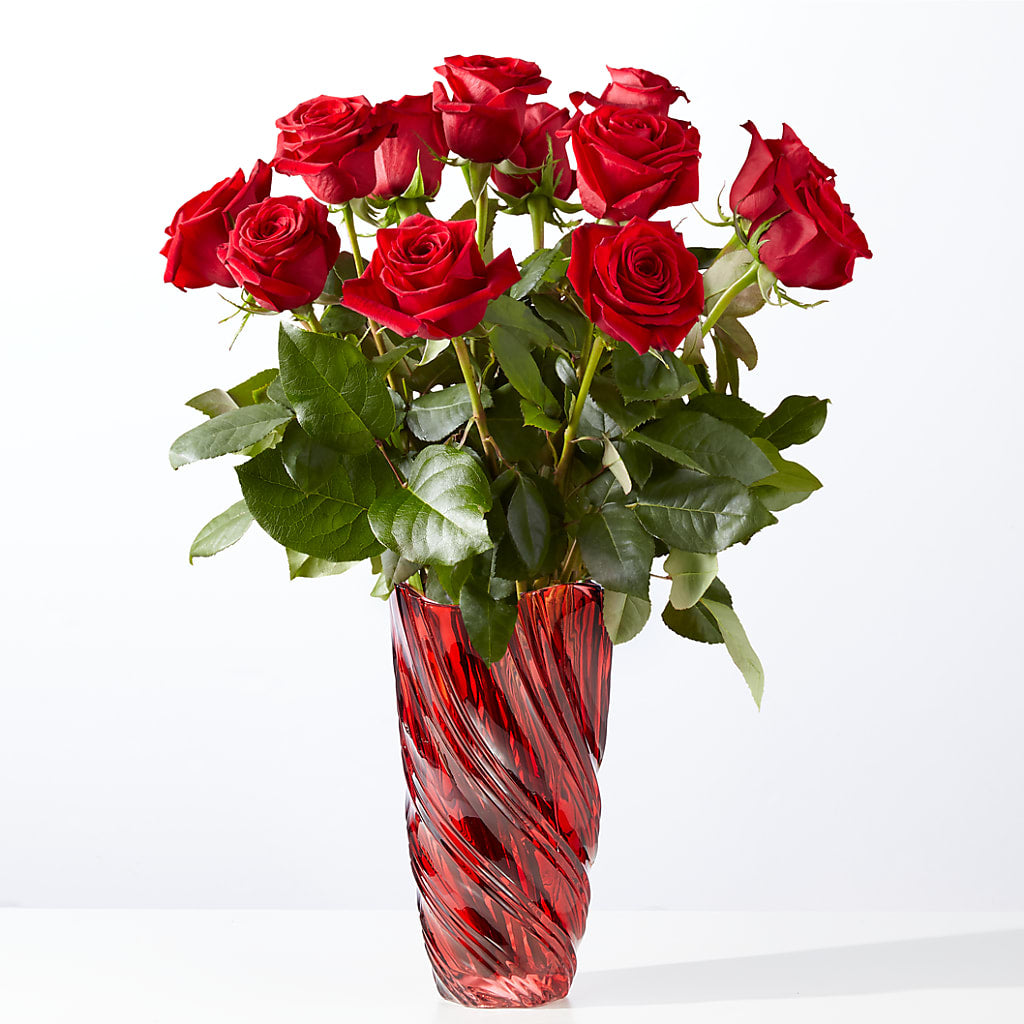 Classic Love Red Rose Bouquet with Luxe Swirl Vase – Flower.delivery, Tontitown AR